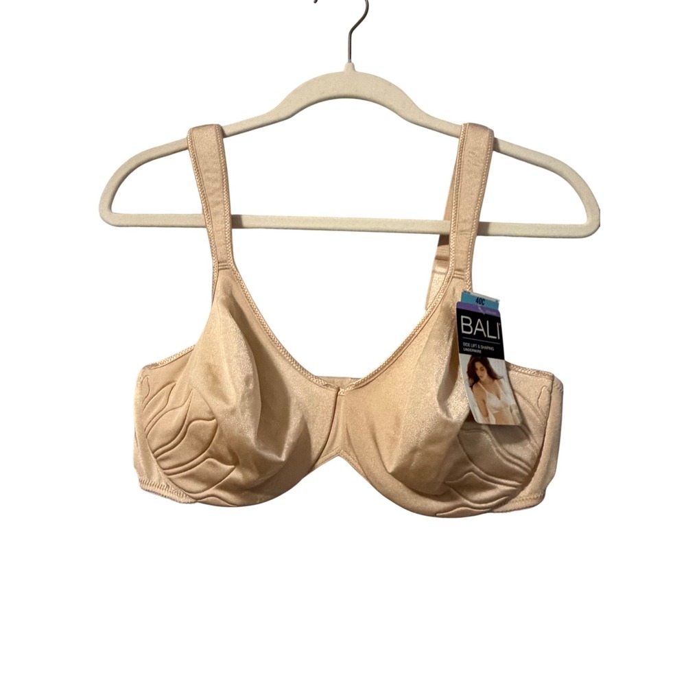Bali Side Lift & Shaping Underwire Bra 3353 Nude Tan 40C Full Coverage Satin